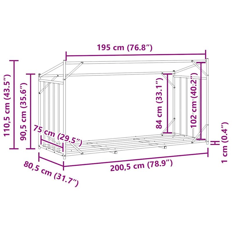 Casa si Gradina - Termice - Sobe, Seminee si accesorii - Accesorii seminee si sobe - Raft pentru lemn de foc cu capac de ploaie otel galvanizat, mărime 200.5x80.5x110.5 cm - Infinity.ro
