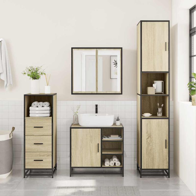 Casa si Gradina - Mobilier - Seturi de mobilier - Seturi baie - Set mobilier de baie, 3 piese, stejar sonoma, lemn prelucrat - Infinity.ro