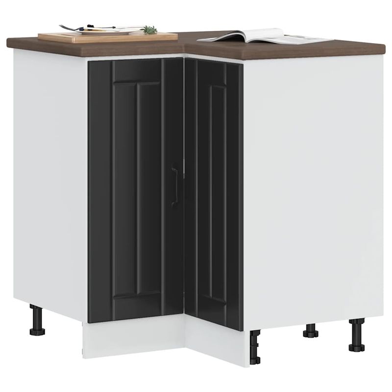 Casa si Gradina - Mobilier - Comode si corpuri - Corpuri bucatarie - Dulap de baza pe colt de bucatarie „Lucca” lemn negru prelucrat - Infinity.ro