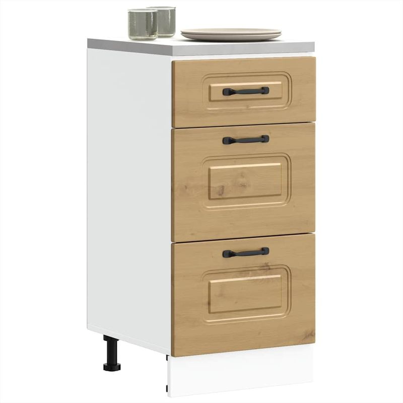 Casa si Gradina - Mobilier - Comode si corpuri - Corpuri bucatarie - Dulap de baza de bucatarie „Kalmar” stejar artizanal lemn, model 1x dulap inferior (3 sertare), mărime 40x46x81.5 cm - Infinity.ro