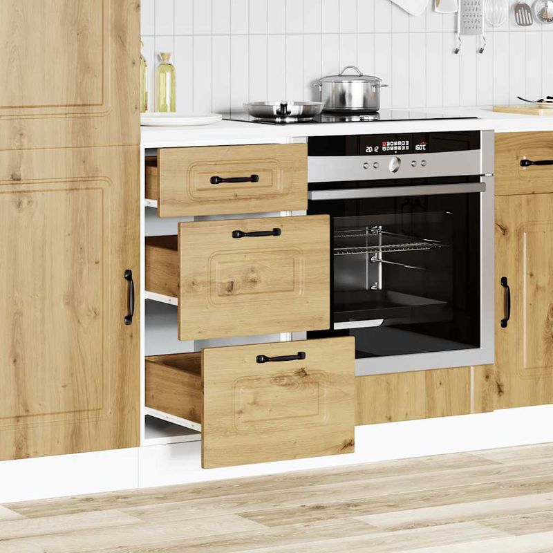 Casa si Gradina - Mobilier - Comode si corpuri - Corpuri bucatarie - Dulap de baza de bucatarie „Kalmar” stejar artizanal lemn, model 1x dulap inferior (3 sertare), mărime 40x46x81.5 cm - Infinity.ro