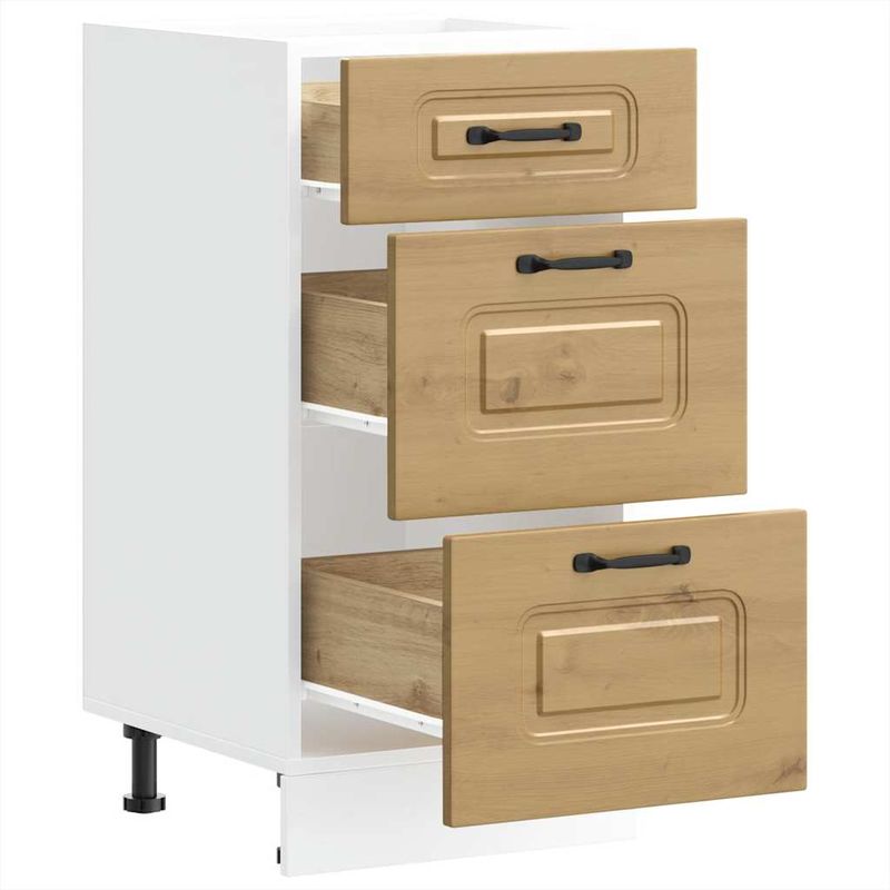Casa si Gradina - Mobilier - Comode si corpuri - Corpuri bucatarie - Dulap de baza de bucatarie „Kalmar” stejar artizanal lemn, model 1x dulap inferior (3 sertare), mărime 40x46x81.5 cm - Infinity.ro