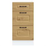 Casa si Gradina - Mobilier - Comode si corpuri - Corpuri bucatarie - Dulap de baza de bucatarie „Kalmar” stejar artizanal lemn, model 1x dulap inferior (3 sertare), mărime 40x46x81.5 cm - Infinity.ro