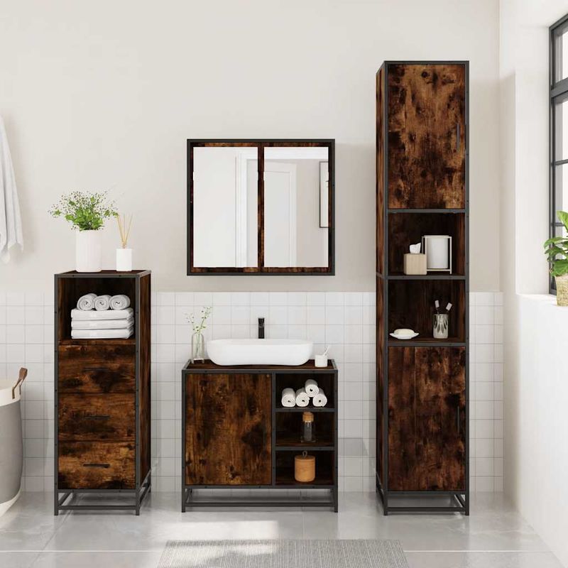 Casa si Gradina - Mobilier - Seturi de mobilier - Seturi baie - Set mobilier de baie, 3 piese, stejar fumuriu, lemn prelucrat - Infinity.ro