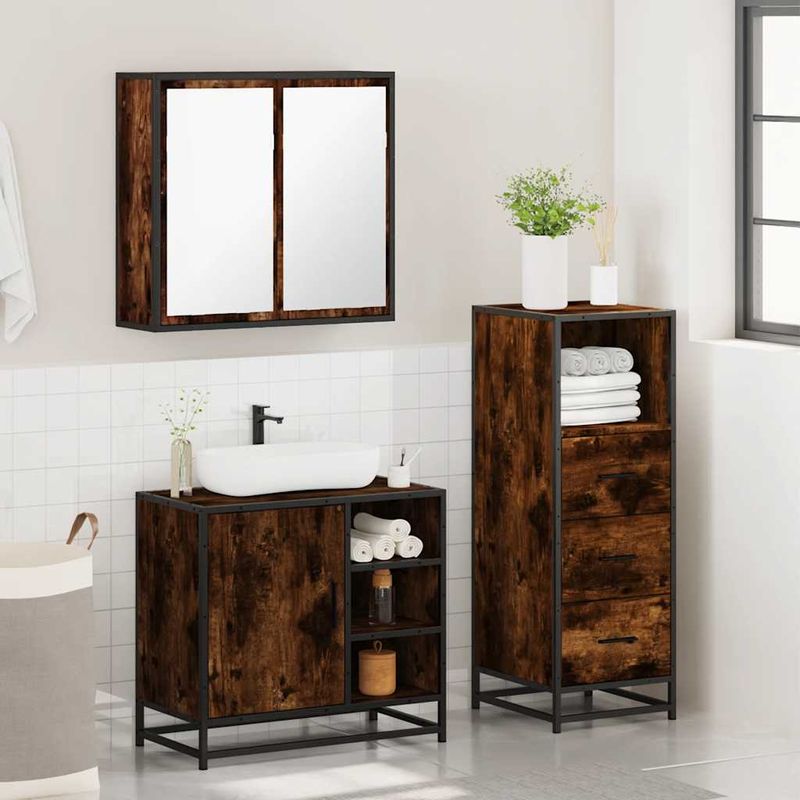 Casa si Gradina - Mobilier - Seturi de mobilier - Seturi baie - Set mobilier de baie, 3 piese, stejar fumuriu, lemn prelucrat - Infinity.ro