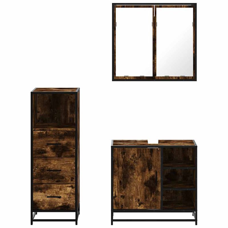 Casa si Gradina - Mobilier - Seturi de mobilier - Seturi baie - Set mobilier de baie, 3 piese, stejar fumuriu, lemn prelucrat - Infinity.ro