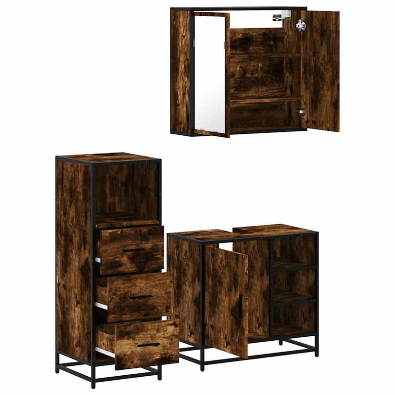 Casa si Gradina - Mobilier - Seturi de mobilier - Seturi baie - Set mobilier de baie, 3 piese, stejar fumuriu, lemn prelucrat - Infinity.ro