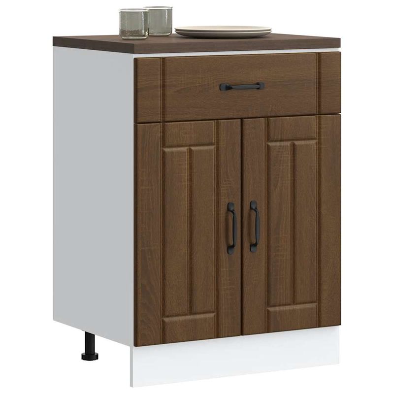 Casa si Gradina - Mobilier - Comode si corpuri - Corpuri bucatarie - Dulap de baza de bucatarie „Lucca” din lemn de stejar maro, mărime 60x46x81.5 cm, model 1x dulap inferior (2 uși 1 sertar) - Infinity.ro