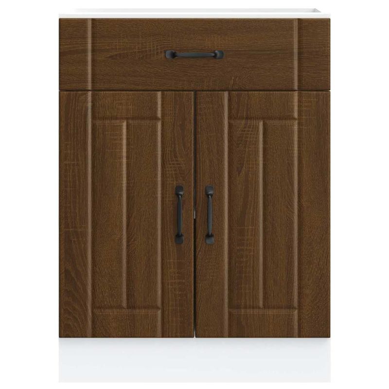 Casa si Gradina - Mobilier - Comode si corpuri - Corpuri bucatarie - Dulap de baza de bucatarie „Lucca” din lemn de stejar maro, mărime 60x46x81.5 cm, model 1x dulap inferior (2 uși 1 sertar) - Infinity.ro