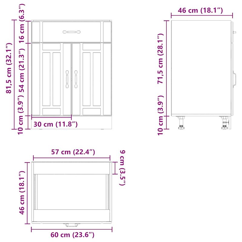 Casa si Gradina - Mobilier - Comode si corpuri - Corpuri bucatarie - Dulap de baza de bucatarie „Lucca” din lemn de stejar maro, mărime 60x46x81.5 cm, model 1x dulap inferior (2 uși 1 sertar) - Infinity.ro