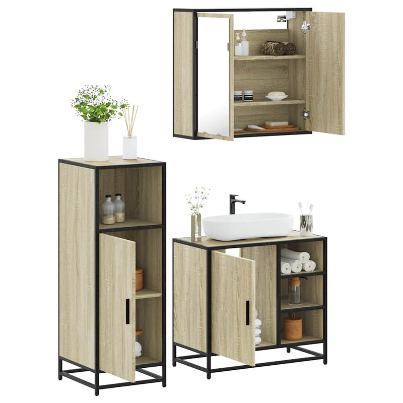 Casa si Gradina - Mobilier - Seturi de mobilier - Seturi baie - Set mobilier de baie, 3 piese, stejar sonoma, lemn prelucrat - Infinity.ro