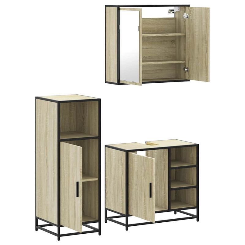 Casa si Gradina - Mobilier - Seturi de mobilier - Seturi baie - Set mobilier de baie, 3 piese, stejar sonoma, lemn prelucrat - Infinity.ro