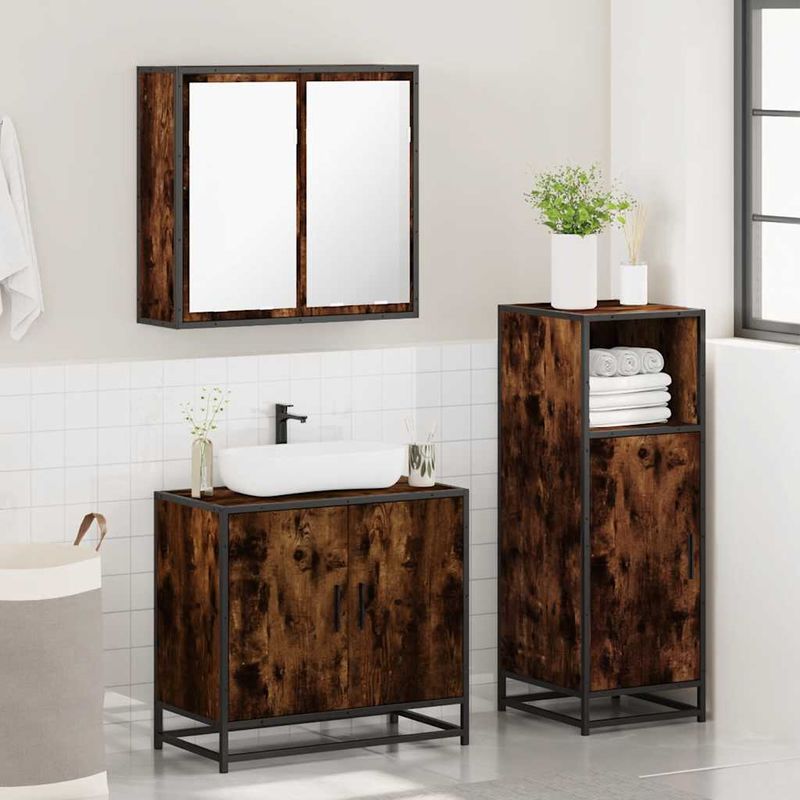 Casa si Gradina - Mobilier - Seturi de mobilier - Seturi baie - Set mobilier de baie, 3 piese, stejar fumuriu, lemn prelucrat - Infinity.ro