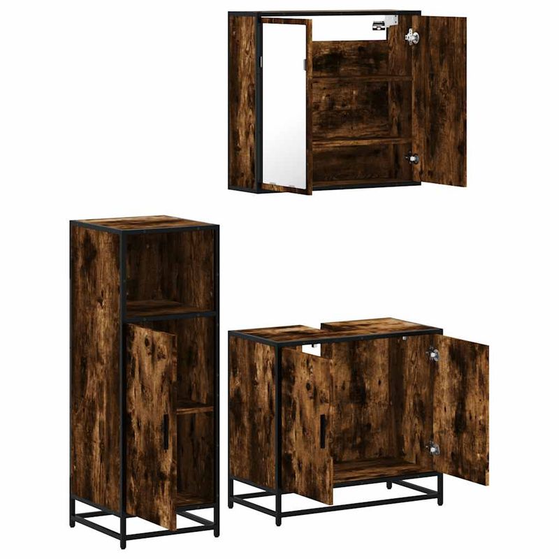 Casa si Gradina - Mobilier - Seturi de mobilier - Seturi baie - Set mobilier de baie, 3 piese, stejar fumuriu, lemn prelucrat - Infinity.ro