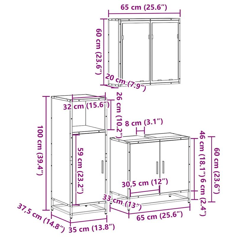 Casa si Gradina - Mobilier - Seturi de mobilier - Seturi baie - Set mobilier de baie, 3 piese, stejar fumuriu, lemn prelucrat - Infinity.ro