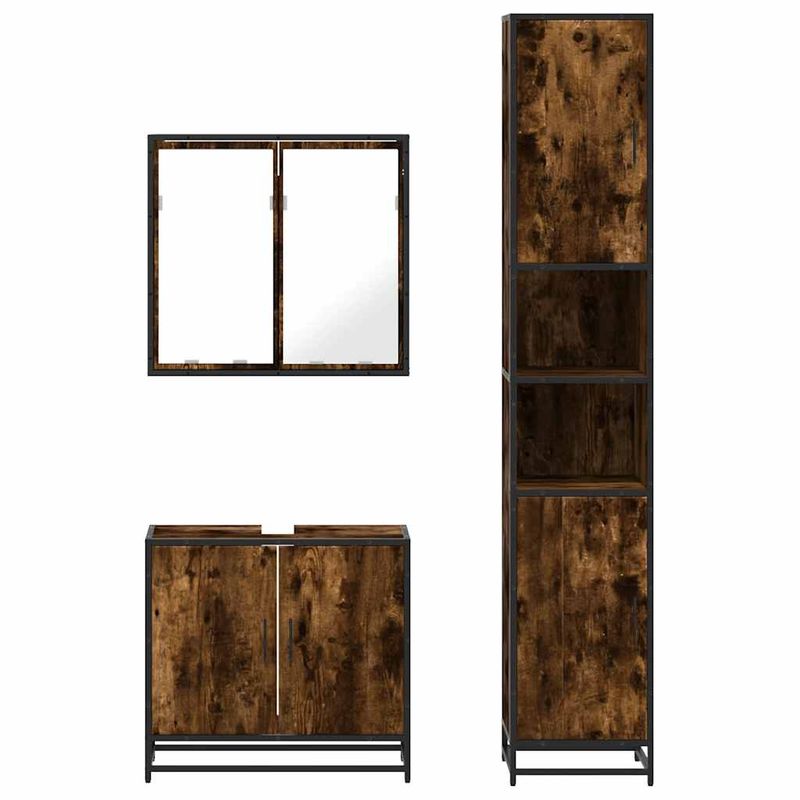 Casa si Gradina - Mobilier - Seturi de mobilier - Seturi baie - Set mobilier de baie, 3 piese, stejar fumuriu, lemn prelucrat - Infinity.ro