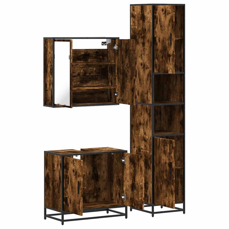 Casa si Gradina - Mobilier - Seturi de mobilier - Seturi baie - Set mobilier de baie, 3 piese, stejar fumuriu, lemn prelucrat - Infinity.ro