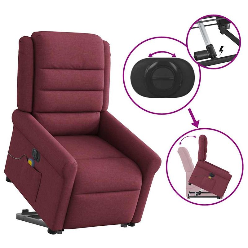 Ingrijire personala si Cosmetice - Sanatate si wellness - Articole wellness - Fotolii de masaj - Fotoliu de masaj electric rabatabil cu ridicare rosu vin textil - Infinity.ro