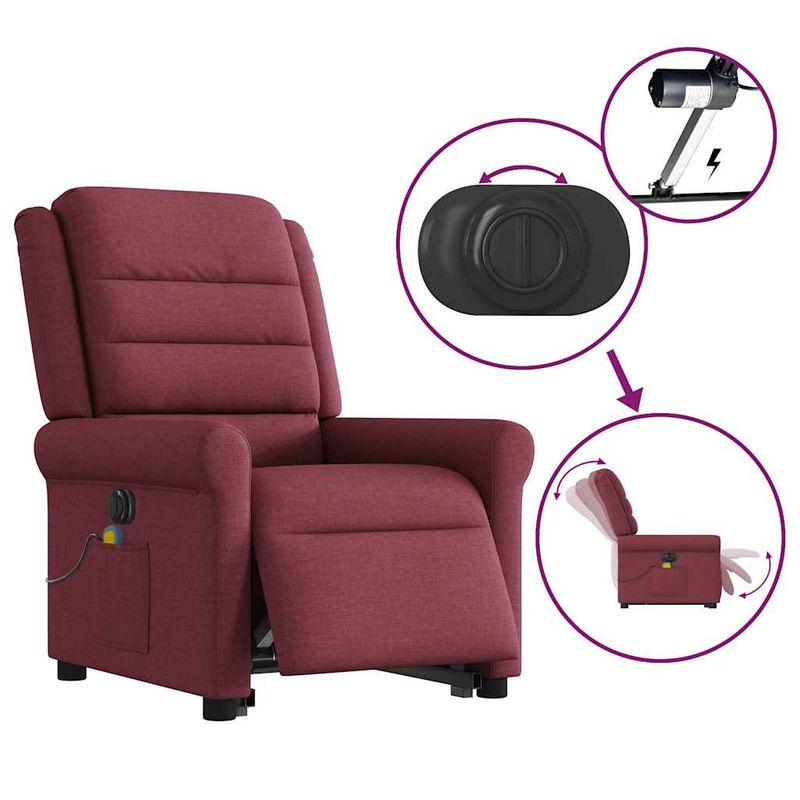 Ingrijire personala si Cosmetice - Sanatate si wellness - Articole wellness - Fotolii de masaj - Fotoliu de masaj electric rabatabil cu ridicare rosu vin textil - Infinity.ro