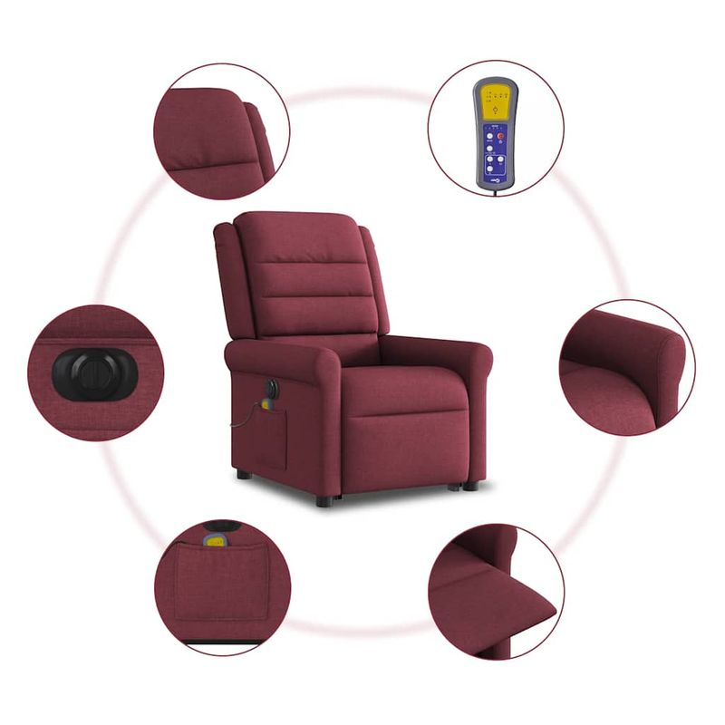 Ingrijire personala si Cosmetice - Sanatate si wellness - Articole wellness - Fotolii de masaj - Fotoliu de masaj electric rabatabil cu ridicare rosu vin textil - Infinity.ro