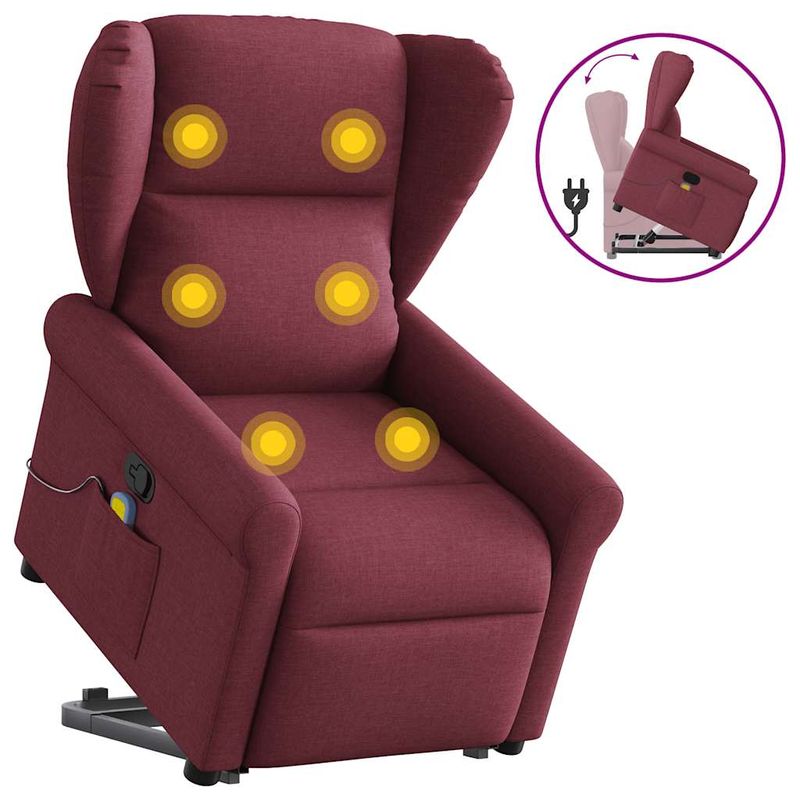 Ingrijire personala si Cosmetice - Sanatate si wellness - Articole wellness - Fotolii de masaj - Fotoliu rabatabil de masaj cu ridicare, rosu vin, textil - Infinity.ro