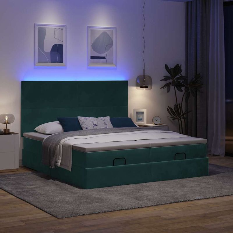 Casa si Gradina - Mobilier - Paturi si accesorii - Paturi - Cadru de pat otoman cu saltele, catifea verde inchis 180x200cm - Infinity.ro