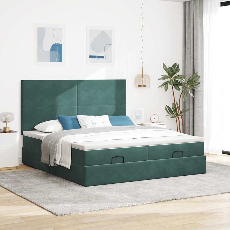 Casa si Gradina - Mobilier - Paturi si accesorii - Paturi - Cadru de pat otoman cu saltele, catifea verde inchis 180x200cm - Infinity.ro