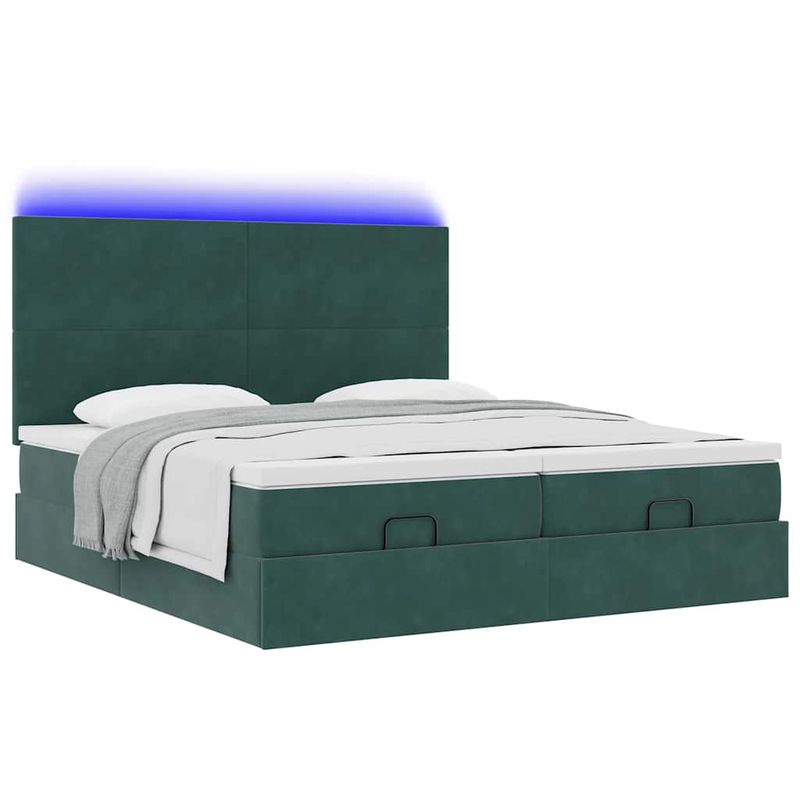 Casa si Gradina - Mobilier - Paturi si accesorii - Paturi - Cadru de pat otoman cu saltele, catifea verde inchis 180x200cm - Infinity.ro