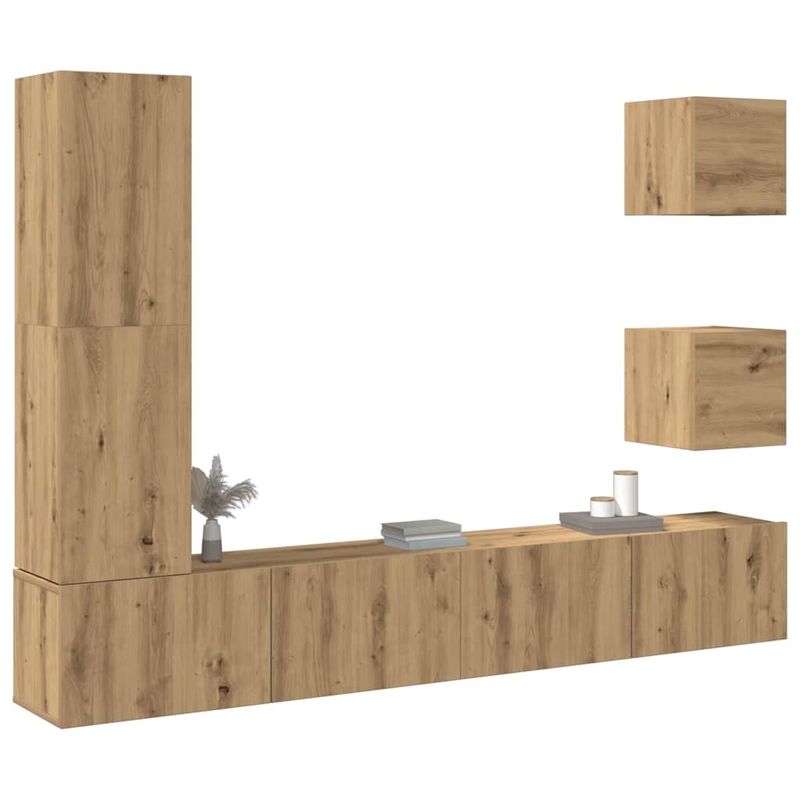 Casa si Gradina - Mobilier - Seturi de mobilier - Seturi living - Set dulap TV 5 piese montat pe perete Stejar artizanal - Infinity.ro