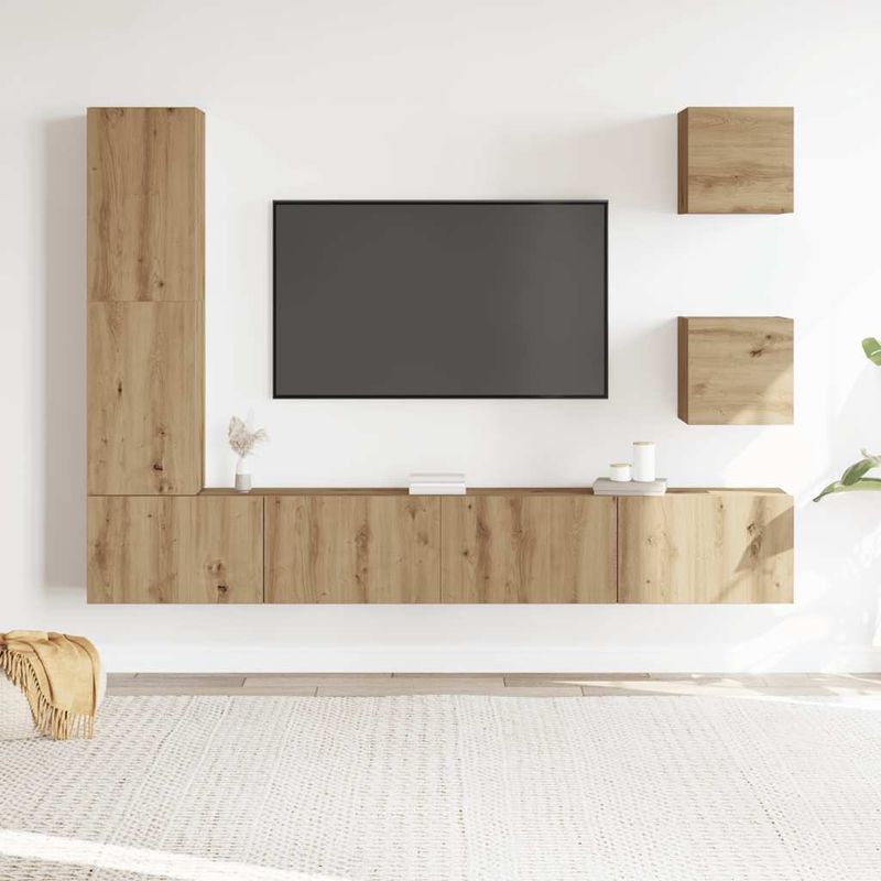 Casa si Gradina - Mobilier - Seturi de mobilier - Seturi living - Set dulap TV 5 piese montat pe perete Stejar artizanal - Infinity.ro