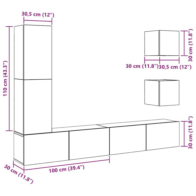 Casa si Gradina - Mobilier - Seturi de mobilier - Seturi living - Set dulap TV 5 piese montat pe perete Stejar artizanal - Infinity.ro