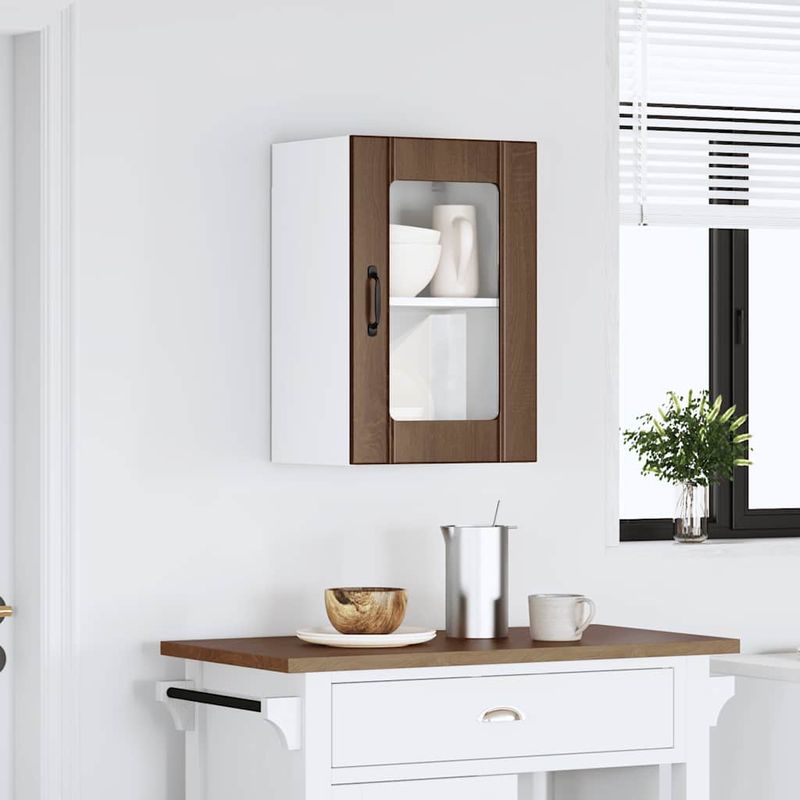 Casa si Gradina - Mobilier - Comode si corpuri - Corpuri bucatarie - Dulap de bucatarie cu usa din sticla din stejar maro „Lucca” - Infinity.ro