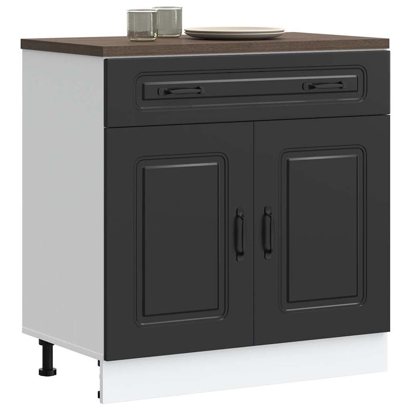 Casa si Gradina - Mobilier - Comode si corpuri - Corpuri bucatarie - Dulap de baza de bucatarie „Kalmar” din lemn prelucrat negru, model 1x dulap inferior (2 uși 1 sertar), mărime 80x46x81.5 cm - Infinity.ro