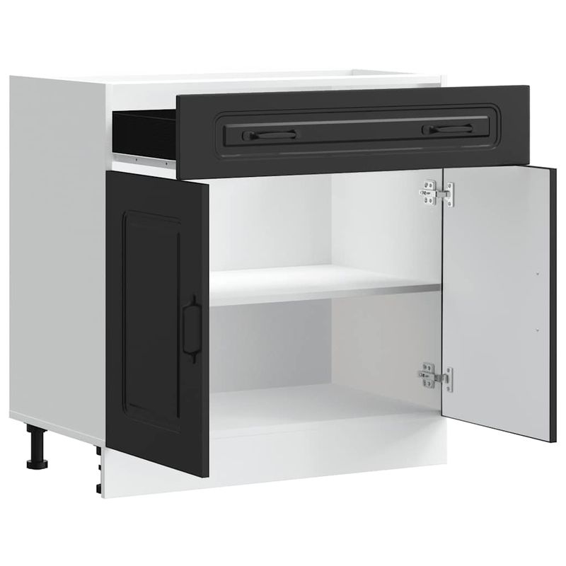 Casa si Gradina - Mobilier - Comode si corpuri - Corpuri bucatarie - Dulap de baza de bucatarie „Kalmar” din lemn prelucrat negru, model 1x dulap inferior (2 uși 1 sertar), mărime 80x46x81.5 cm - Infinity.ro