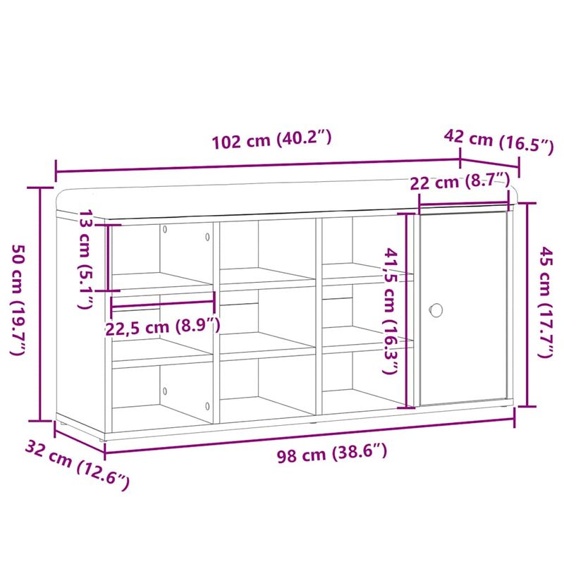 Casa si Gradina - Mobilier - Organizare si depozitare - Bancute - Banca de pantofi Stejar artizanal, 102x32x50 cm lemn prelucrat - Infinity.ro