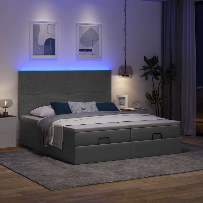 Casa si Gradina - Mobilier - Paturi si accesorii - Paturi - Cadru de pat otoman cu saltele Gri inchis 180x200cm tesatura - Infinity.ro