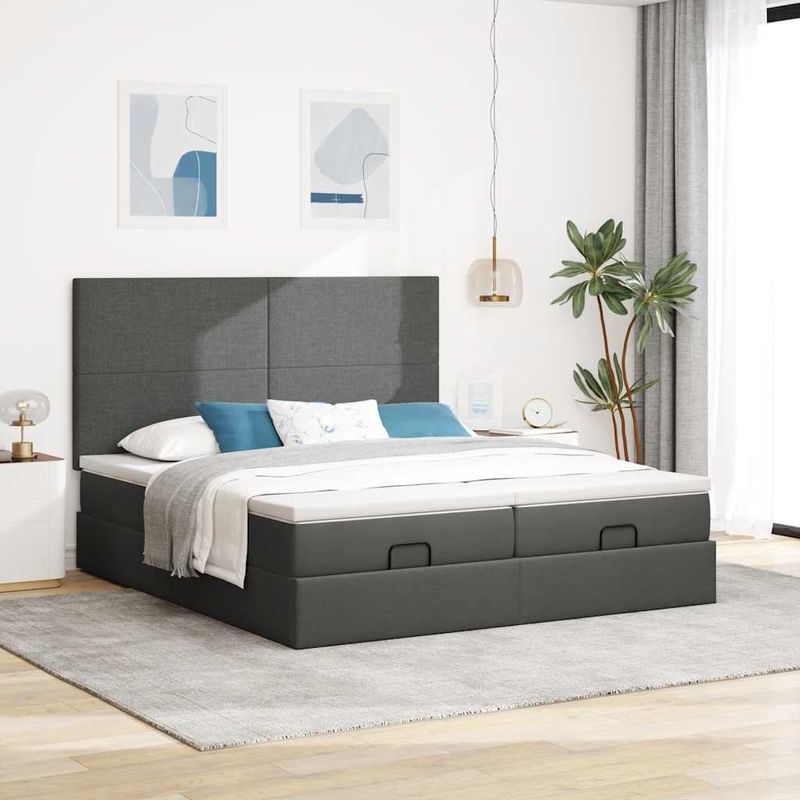 Casa si Gradina - Mobilier - Paturi si accesorii - Paturi - Cadru de pat otoman cu saltele Gri inchis 180x200cm tesatura - Infinity.ro