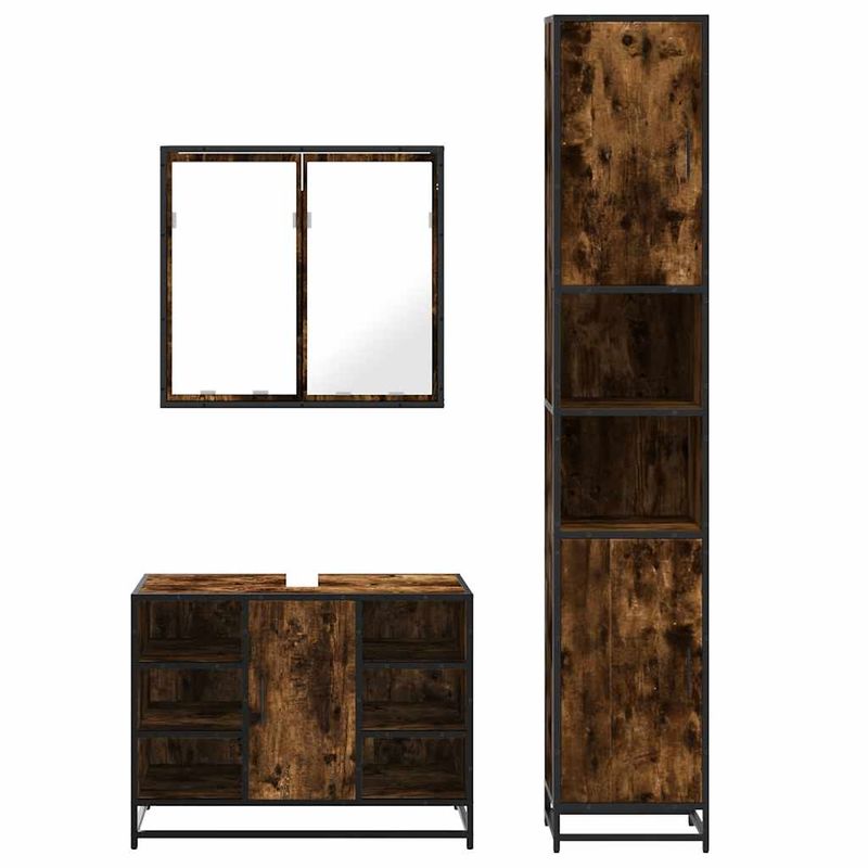 Casa si Gradina - Mobilier - Seturi de mobilier - Seturi baie - Set mobilier de baie, 3 piese, stejar fumuriu, lemn prelucrat - Infinity.ro