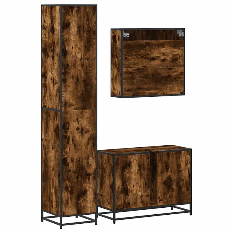 Casa si Gradina - Mobilier - Seturi de mobilier - Seturi baie - Set mobilier de baie, 3 piese, stejar fumuriu, lemn prelucrat - Infinity.ro