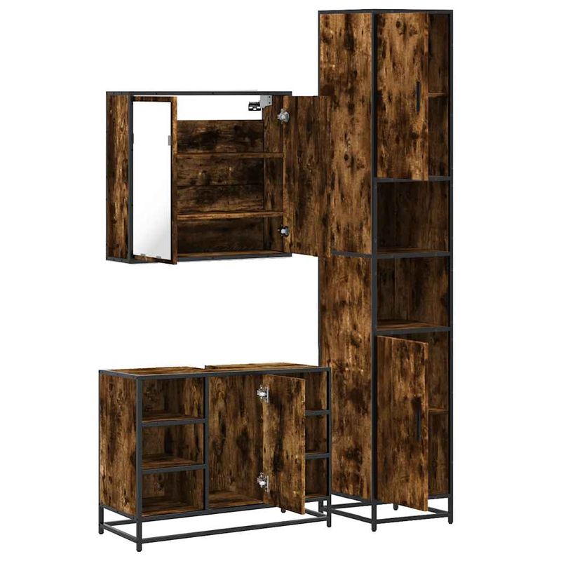 Casa si Gradina - Mobilier - Seturi de mobilier - Seturi baie - Set mobilier de baie, 3 piese, stejar fumuriu, lemn prelucrat - Infinity.ro