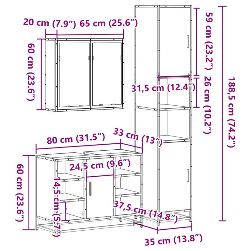 Casa si Gradina - Mobilier - Seturi de mobilier - Seturi baie - Set mobilier de baie, 3 piese, stejar fumuriu, lemn prelucrat - Infinity.ro