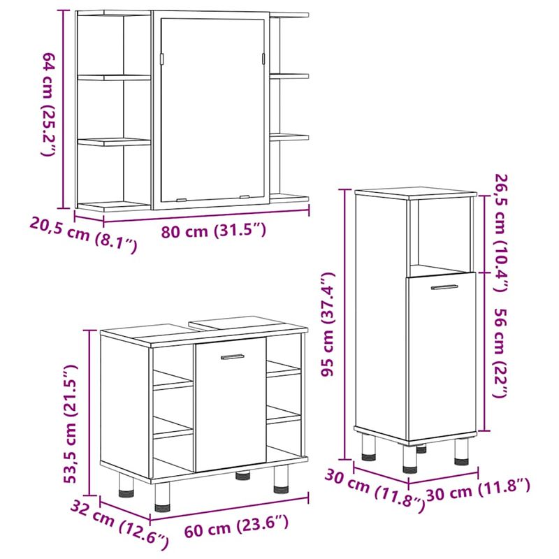 Casa si Gradina - Mobilier - Seturi de mobilier - Seturi baie - Set mobilier de baie, 3 piese, stejar artizanal, lemn prelucrat - Infinity.ro