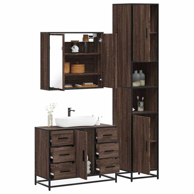 Casa si Gradina - Mobilier - Seturi de mobilier - Seturi baie - Set mobilier de baie, 3 piese, stejar maro, lemn prelucrat - Infinity.ro