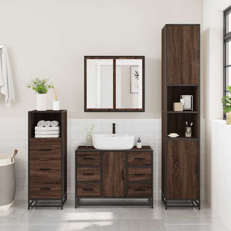 Casa si Gradina - Mobilier - Seturi de mobilier - Seturi baie - Set mobilier de baie, 3 piese, stejar maro, lemn prelucrat - Infinity.ro