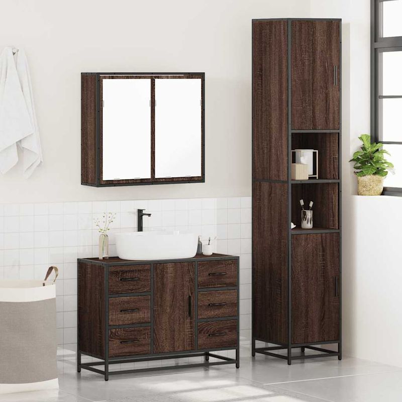 Casa si Gradina - Mobilier - Seturi de mobilier - Seturi baie - Set mobilier de baie, 3 piese, stejar maro, lemn prelucrat - Infinity.ro