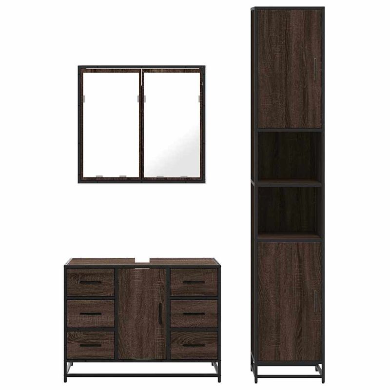 Casa si Gradina - Mobilier - Seturi de mobilier - Seturi baie - Set mobilier de baie, 3 piese, stejar maro, lemn prelucrat - Infinity.ro