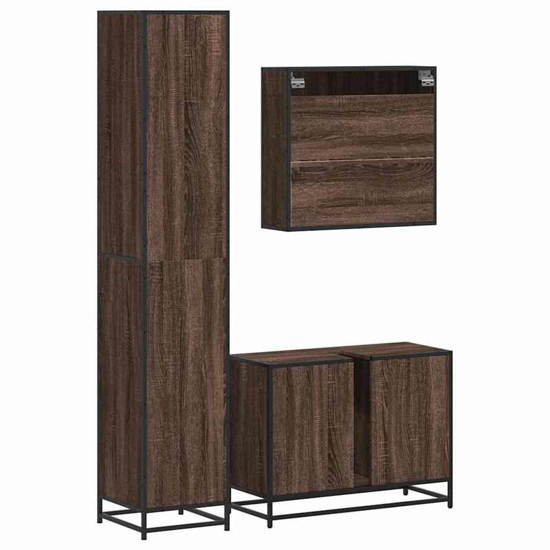 Casa si Gradina - Mobilier - Seturi de mobilier - Seturi baie - Set mobilier de baie, 3 piese, stejar maro, lemn prelucrat - Infinity.ro