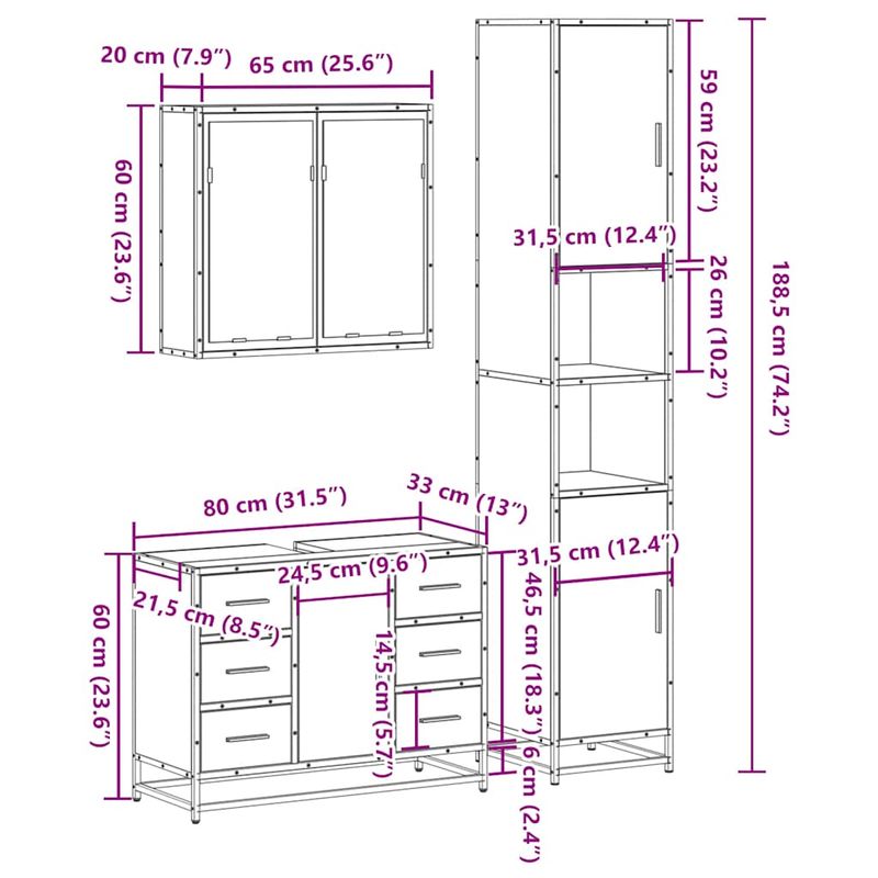 Casa si Gradina - Mobilier - Seturi de mobilier - Seturi baie - Set mobilier de baie, 3 piese, stejar maro, lemn prelucrat - Infinity.ro