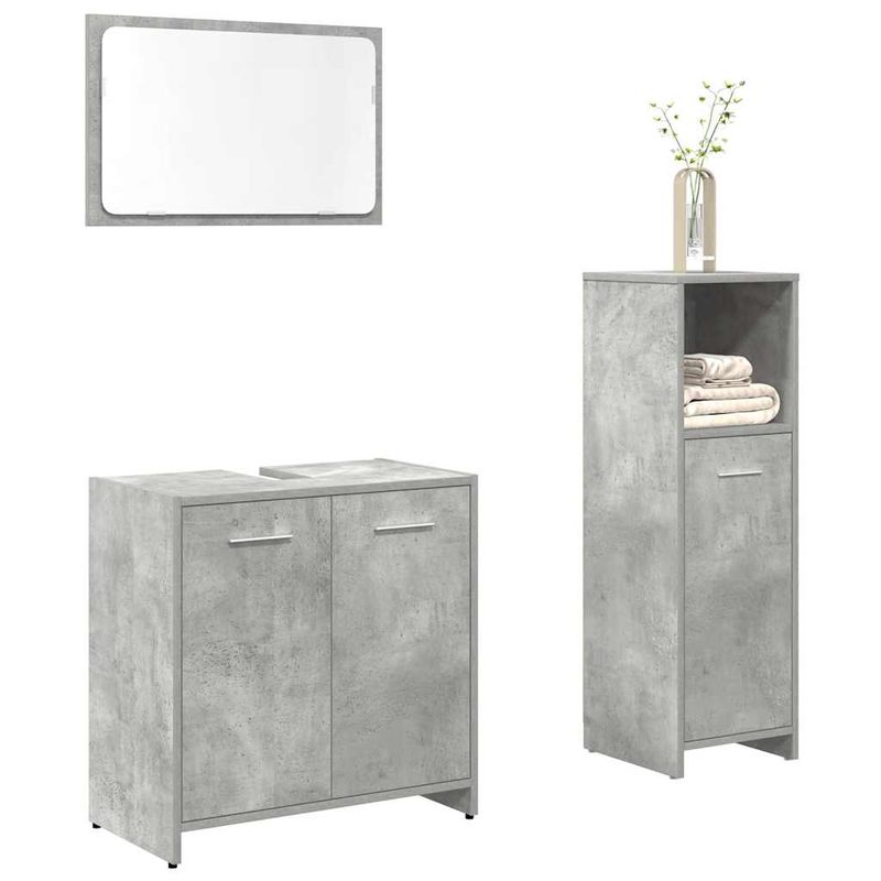 Casa si Gradina - Mobilier - Seturi de mobilier - Seturi baie - Set mobilier de baie, 3 piese, gri beton, lemn compozit - Infinity.ro
