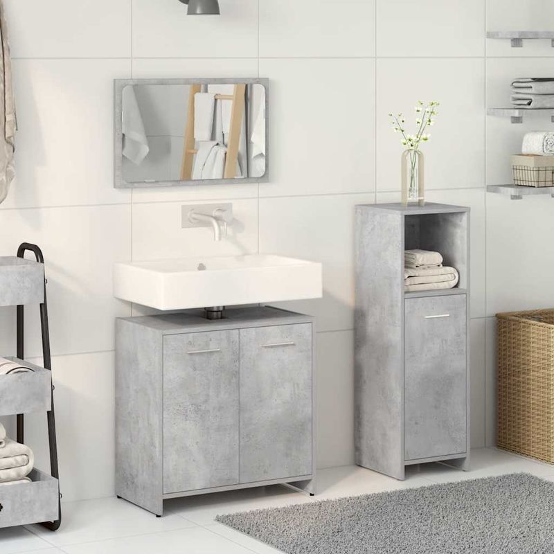 Casa si Gradina - Mobilier - Seturi de mobilier - Seturi baie - Set mobilier de baie, 3 piese, gri beton, lemn compozit - Infinity.ro
